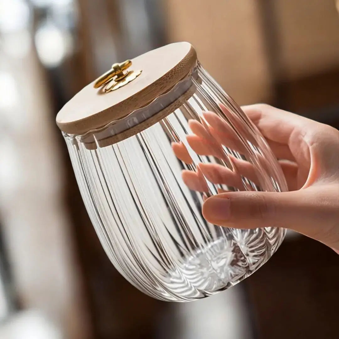 Airtight Tea Canister – Elegant Glass Storage Container with Sealed Wooden Lid 0