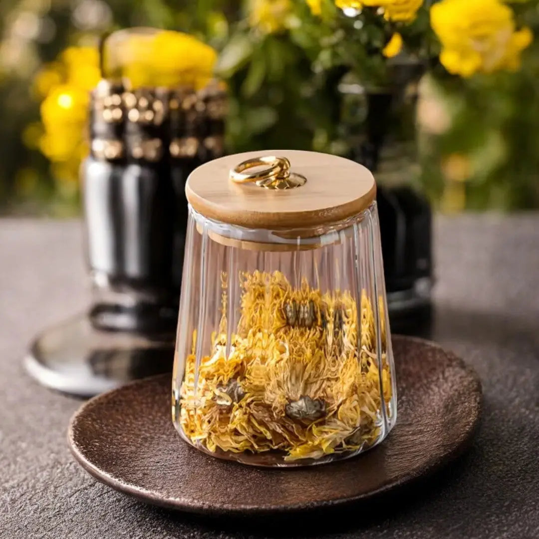 Airtight Tea Canister – Elegant Glass Storage Container with Sealed Wooden Lid 2