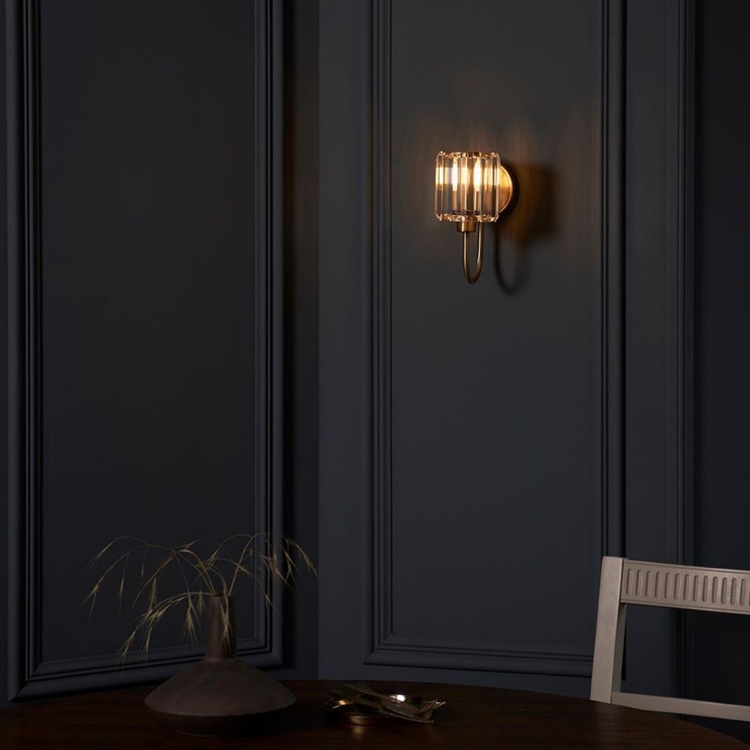Antique Brass Wall Sconce – Elegant Faceted Glass Shade Design 4