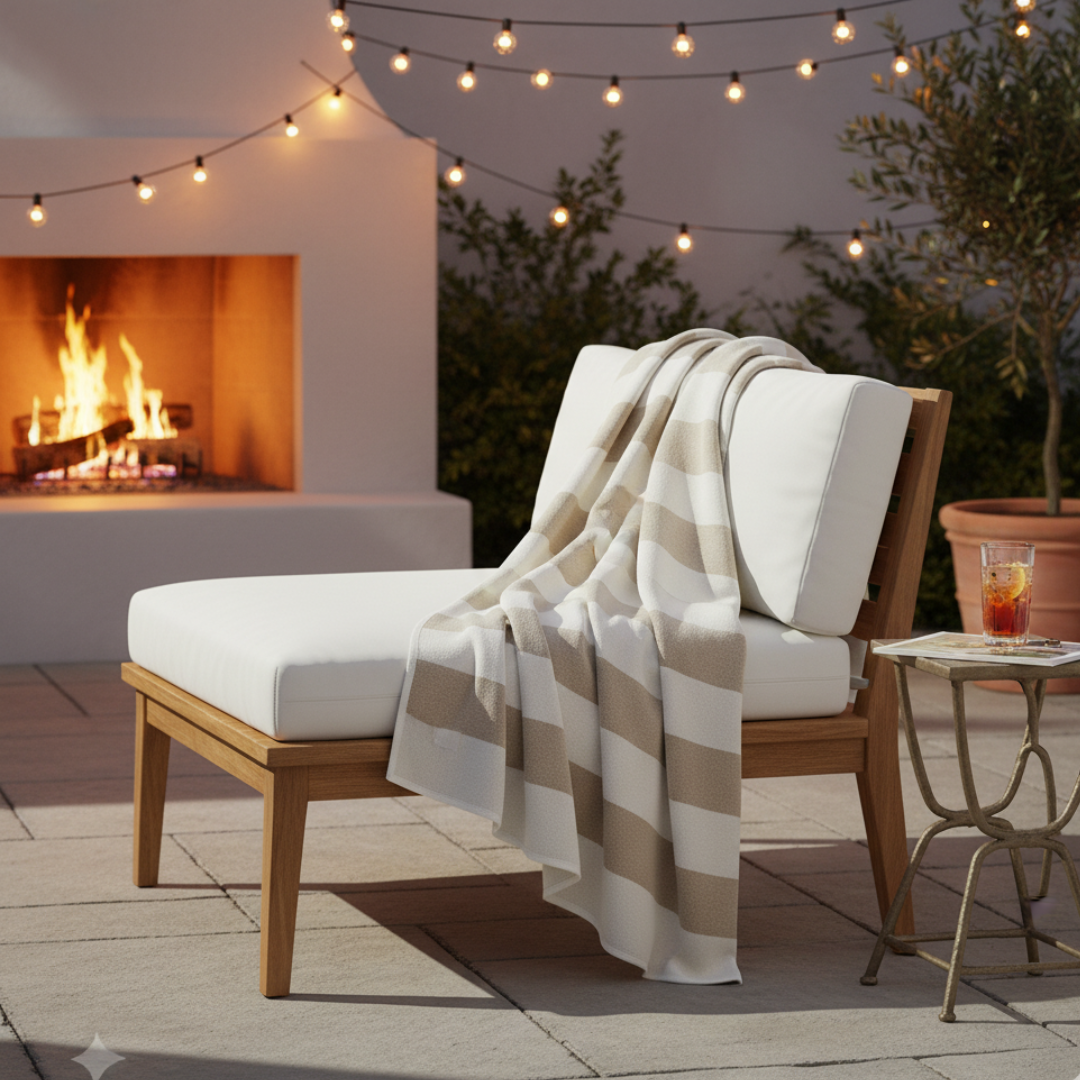 BOB Striped Cotton-Wool Blanket – 90x120cm Mud Beige Velvet-Texture Throw