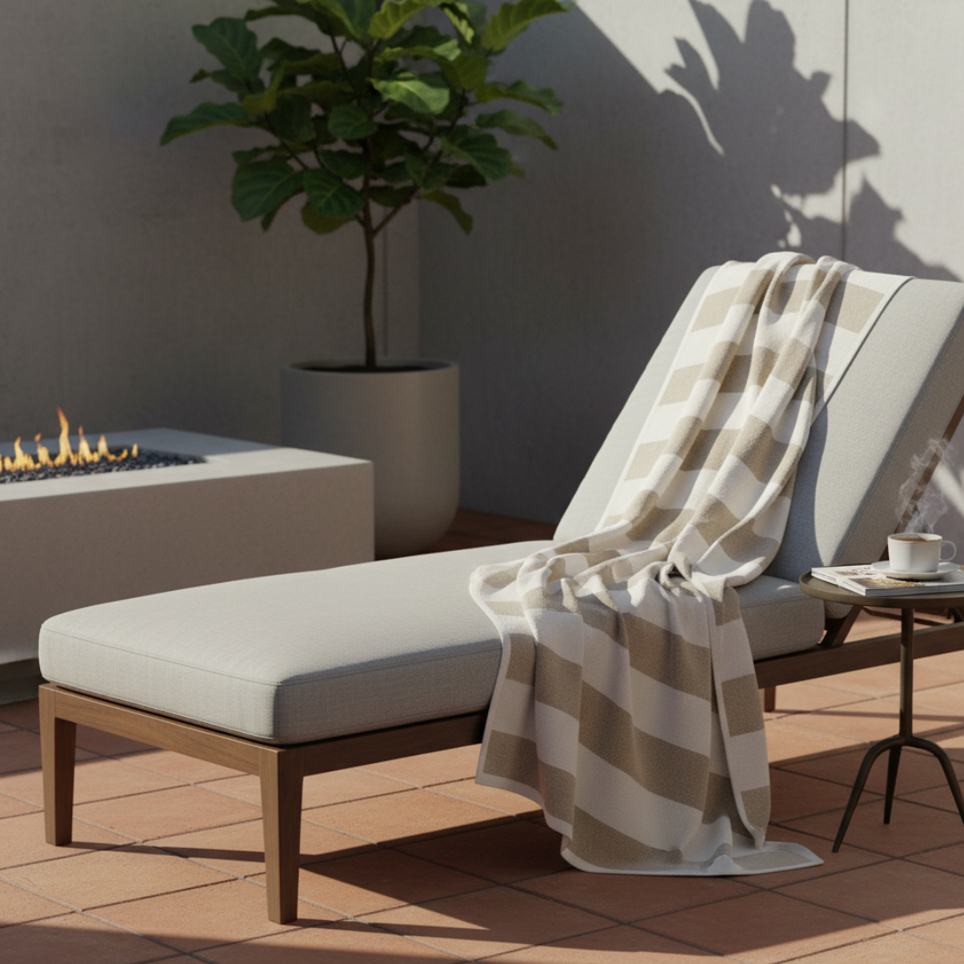 BOB Striped Cotton-Wool Blanket – 90x120cm Mud Beige Velvet-Texture Throw