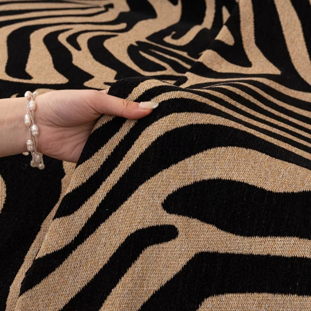 Bold Chenille Zebra Sofa Cover – Stylish Protection with Soft Texture and Tasselled Edges 5