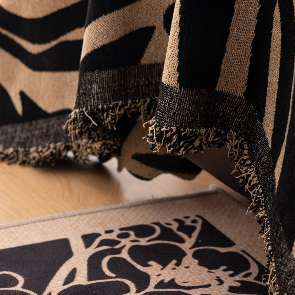 Bold Chenille Zebra Sofa Cover – Stylish Protection with Soft Texture and Tasselled Edges 6