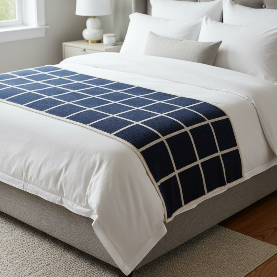 CRISS Lambswool & Cotton Chenille Blanket - 140x200cm Dark Blue Grid Throw