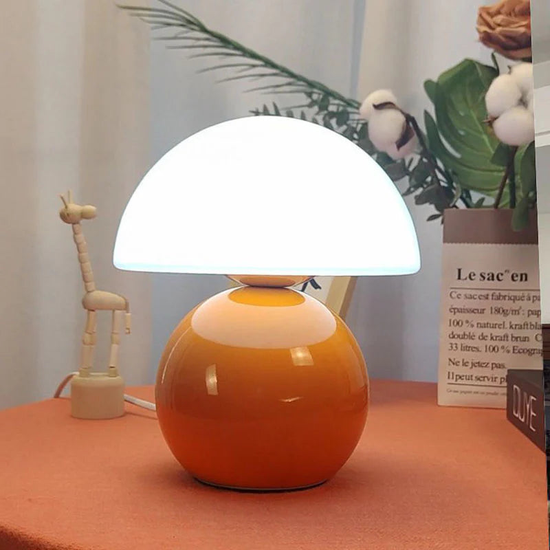 Orange band detail table lamp with bright white dome shade