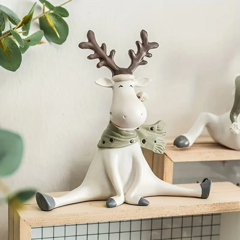 Charming Holiday Reindeer Figurine – Handcrafted Resin with Cozy Scarf 0