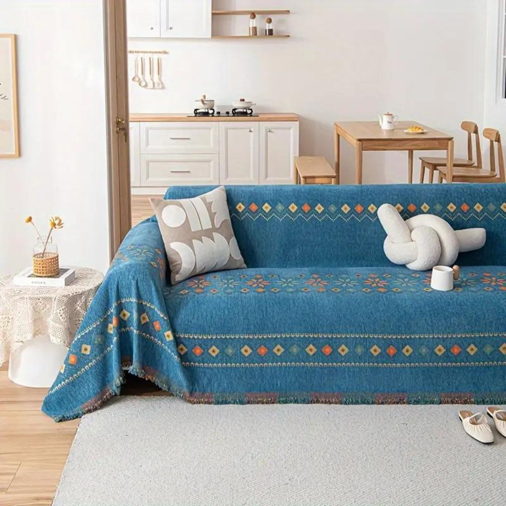 Chic Boho Sofa Cover – Non-Slip Microfiber Slipcover with Tassel Embellishments 1