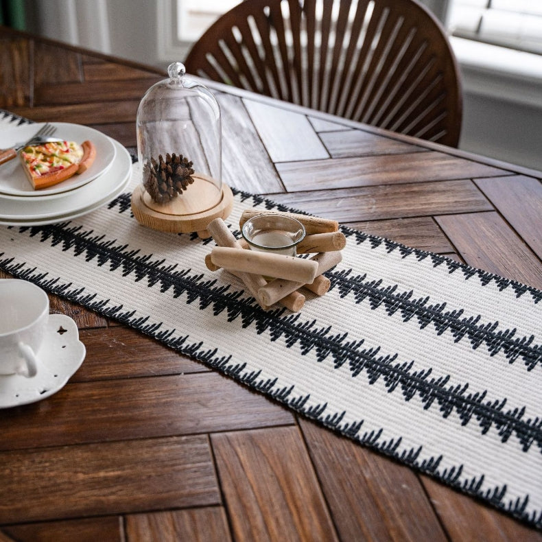 Christmas Table Runner – Elegant Black and White Pine Tree Design in Durable Cotton Blend 5