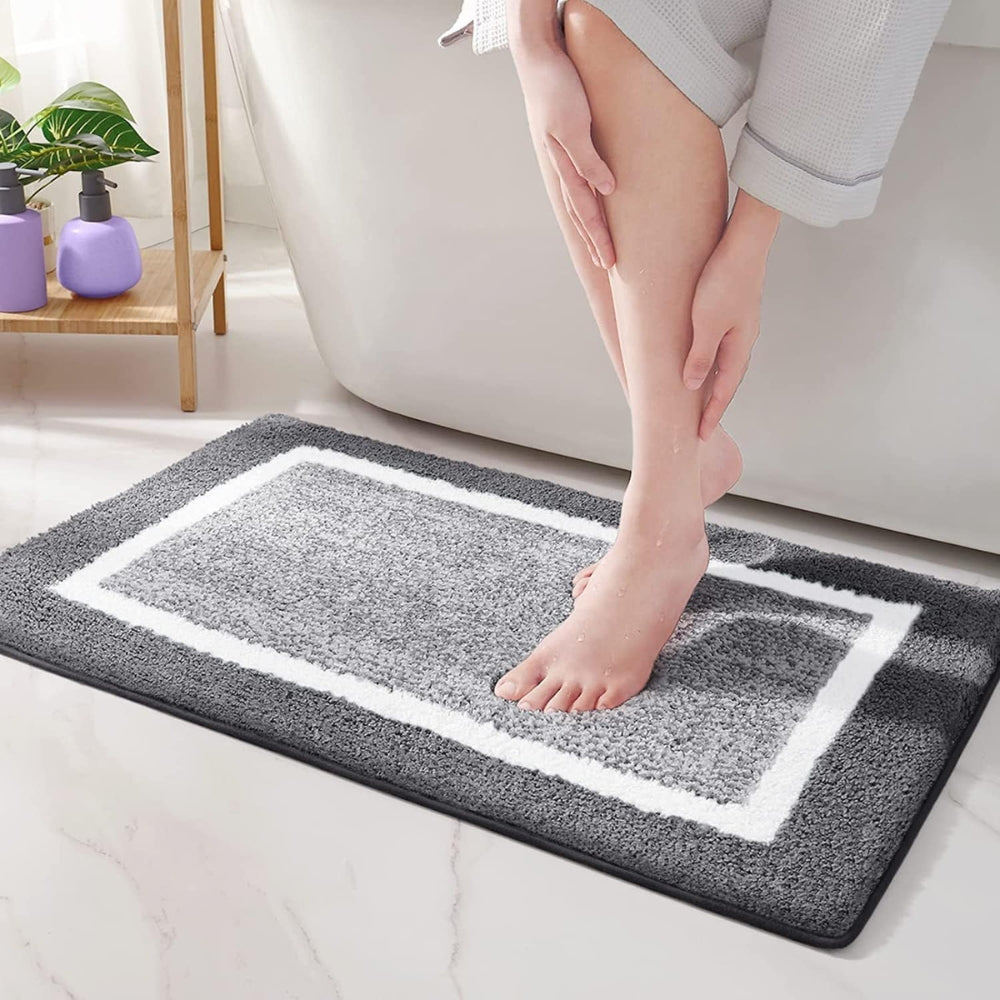 Contemporary Non-Slip Bath Mat – Plush Microfiber with Two-Tone Design 9