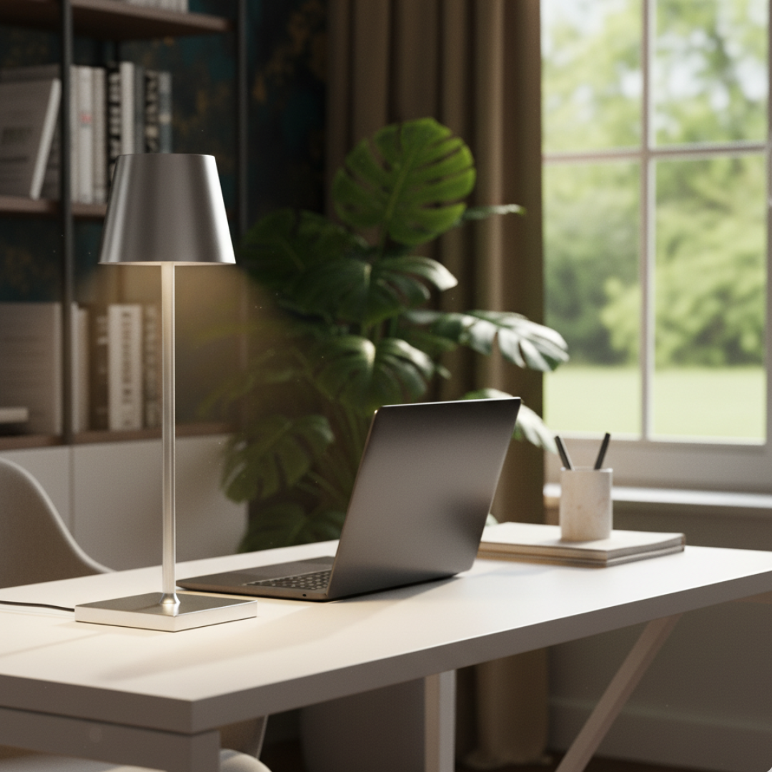 Cordless LED Table Lamp Portable Conical Aluminum Design