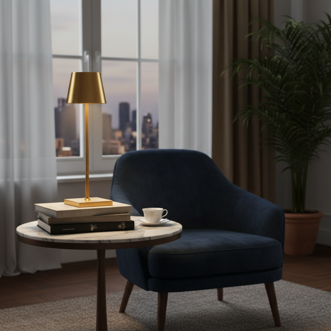 Cordless LED Table Lamp Portable Conical Aluminum Design