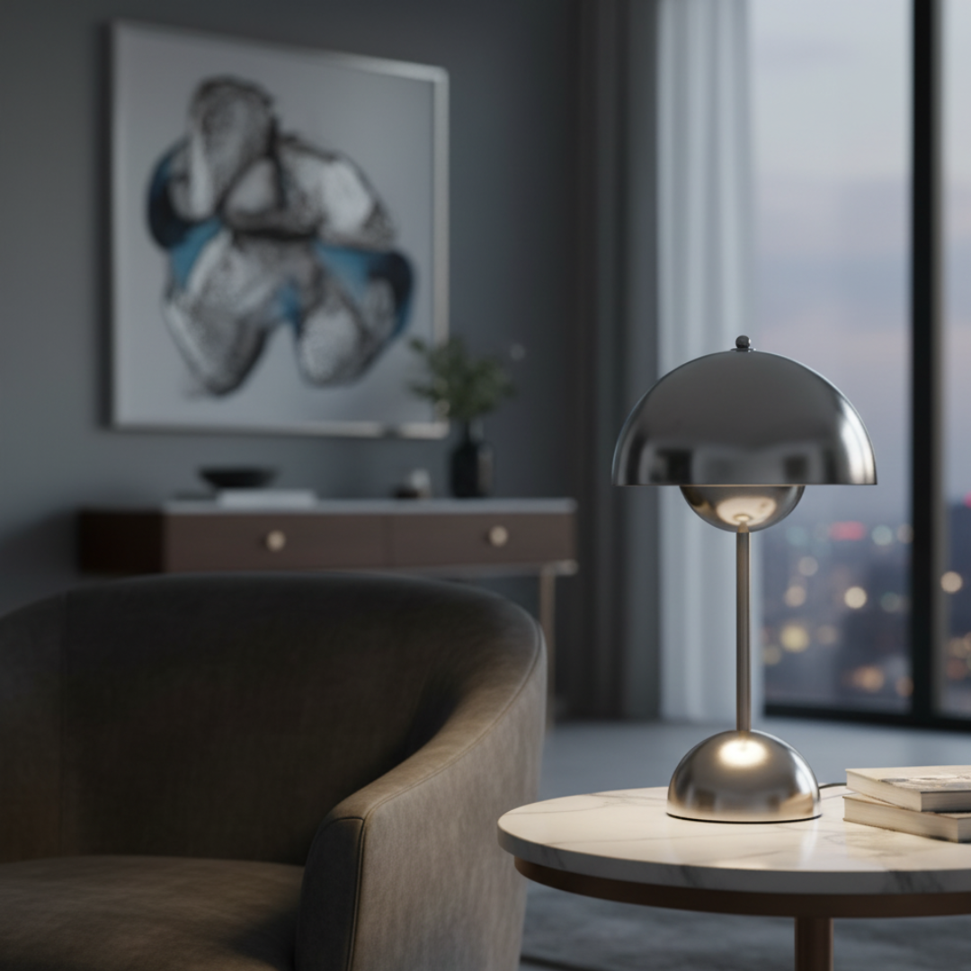 Cordless LED Table Lamp Portable Scandinavian Mushroom Design 28.5cm