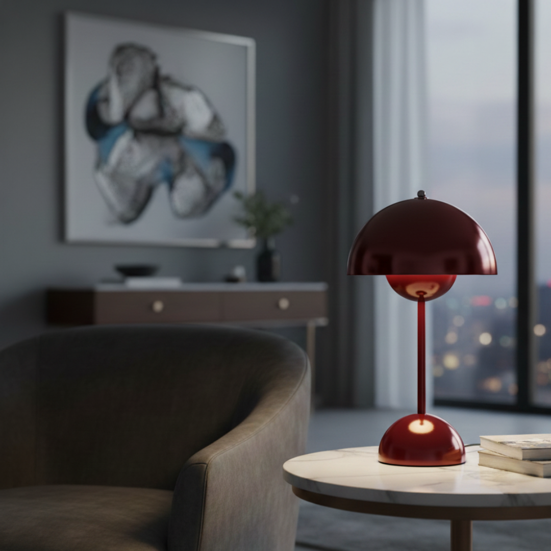 Cordless LED Table Lamp Portable Scandinavian Mushroom Design 28.5cm