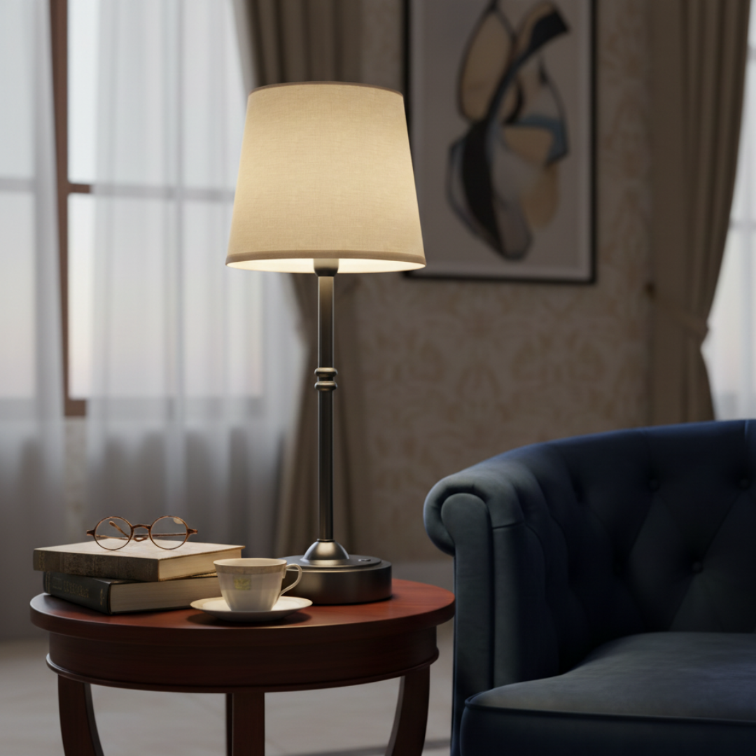 Cordless Table Lamp LED Portable Rechargeable with Fabric Shade