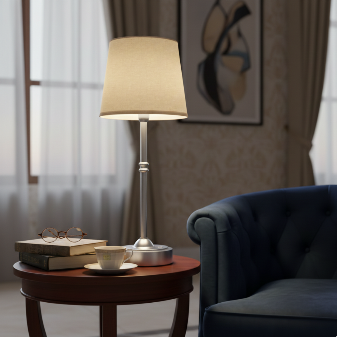 Cordless Table Lamp LED Portable Rechargeable with Fabric Shade