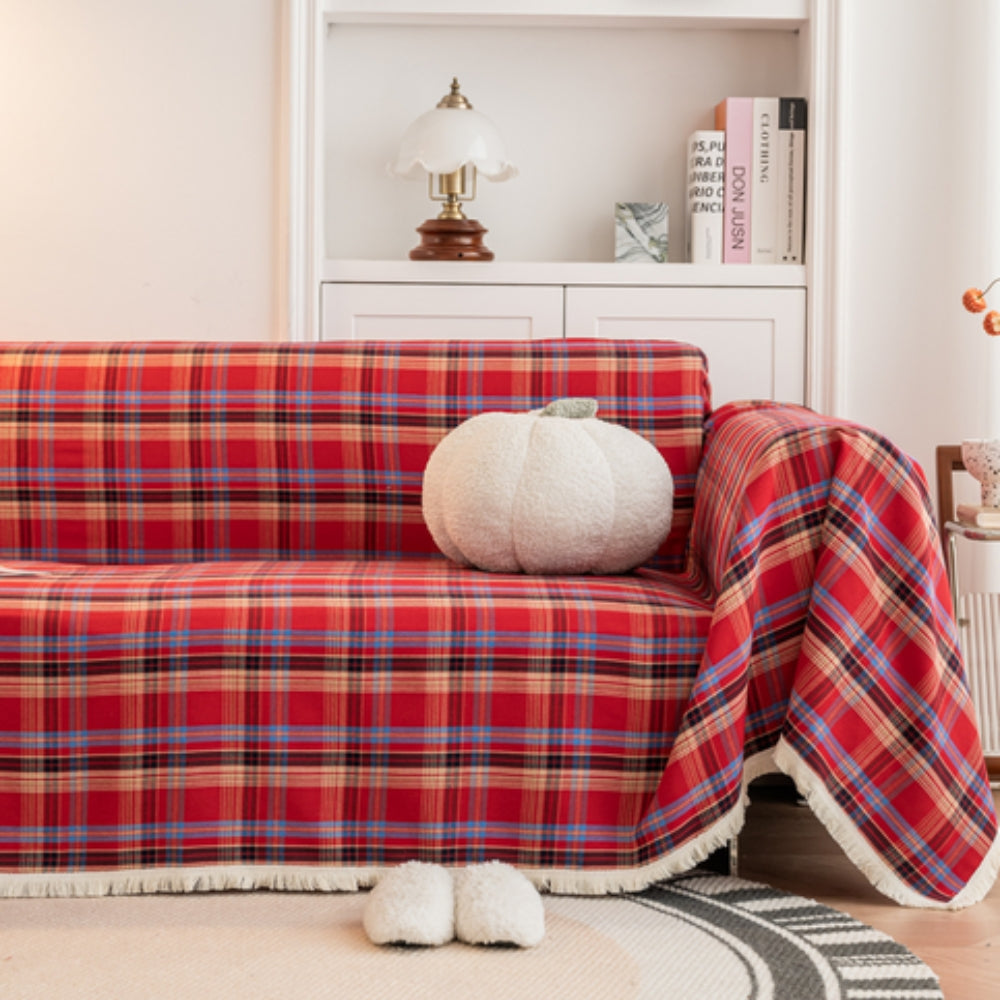 Cozy Plaid Sofa Cover – Soft Microfiber Blend for Stylish Protection 11