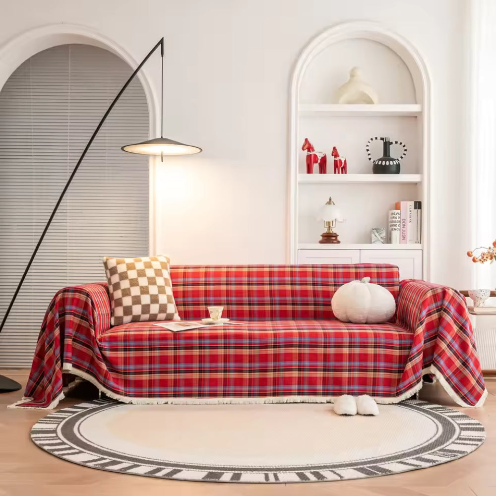 Cozy Plaid Sofa Cover – Soft Microfiber Blend for Stylish Protection 2