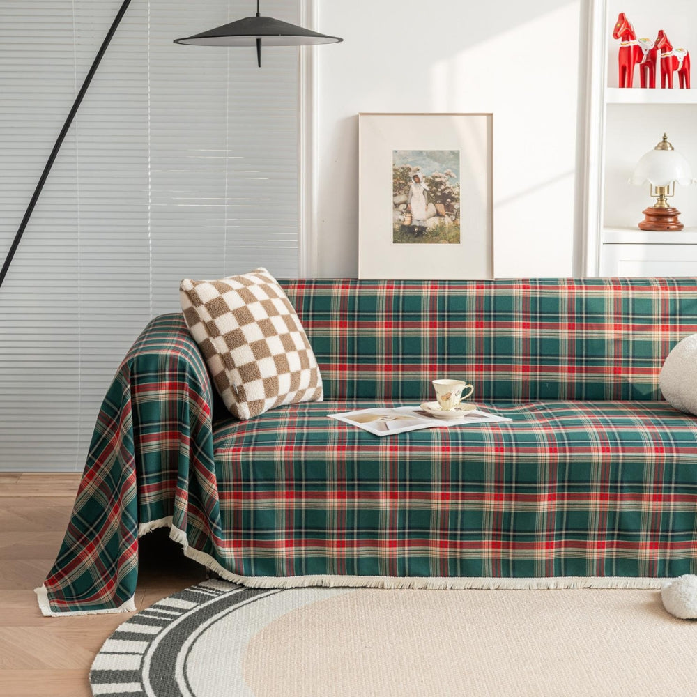 Cozy Plaid Sofa Cover – Soft Microfiber Blend for Stylish Protection 6