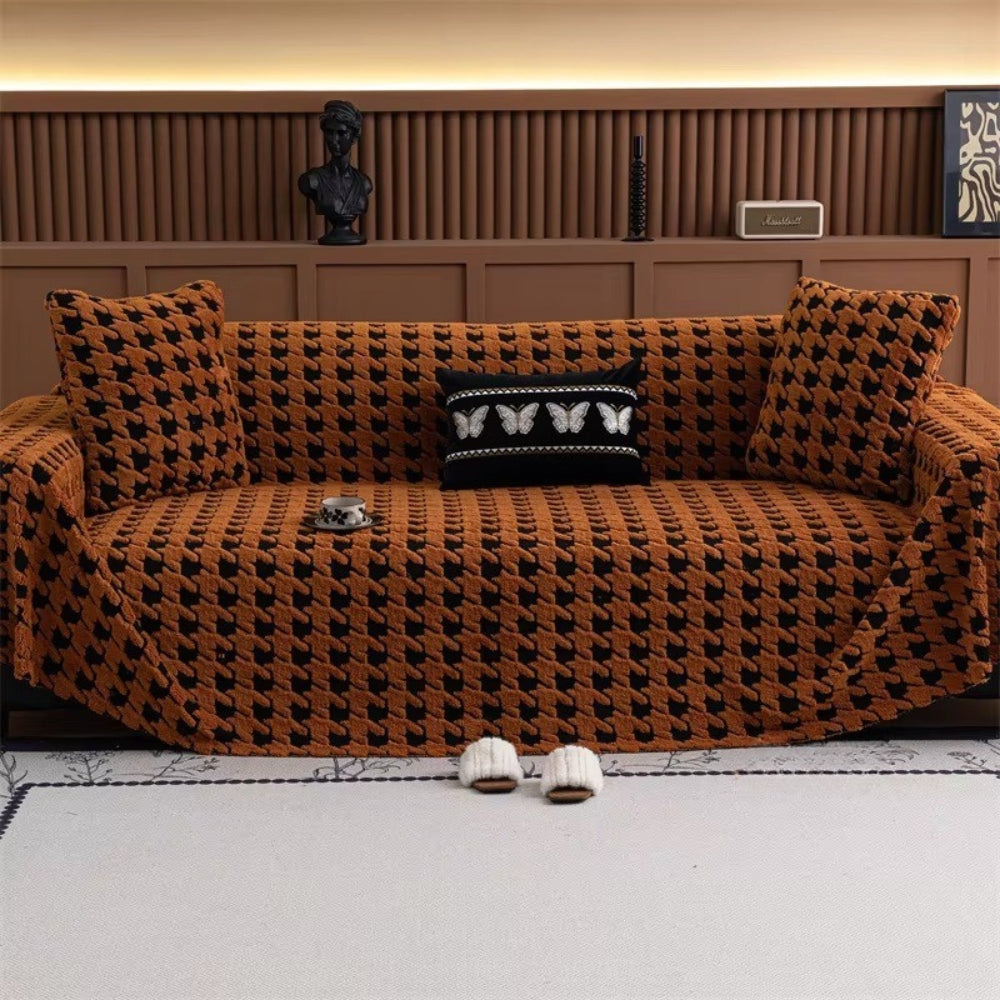 Cozy Plush Sofa Cover – Classic Houndstooth Design with Non-Slip Backing 10