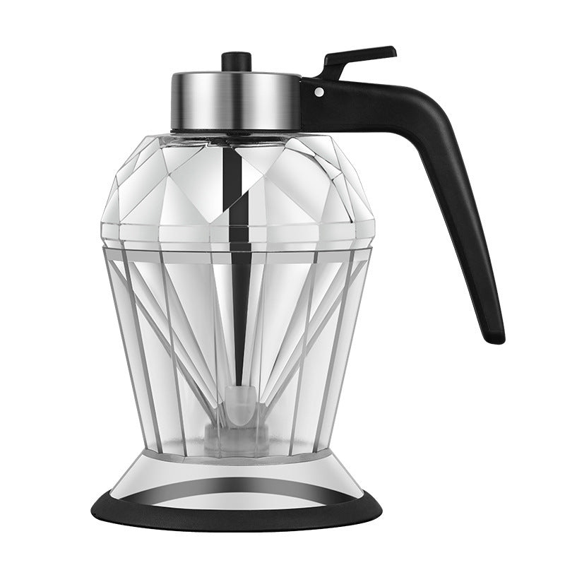 Clear diamond glass oil dispenser with silver cap and black lever