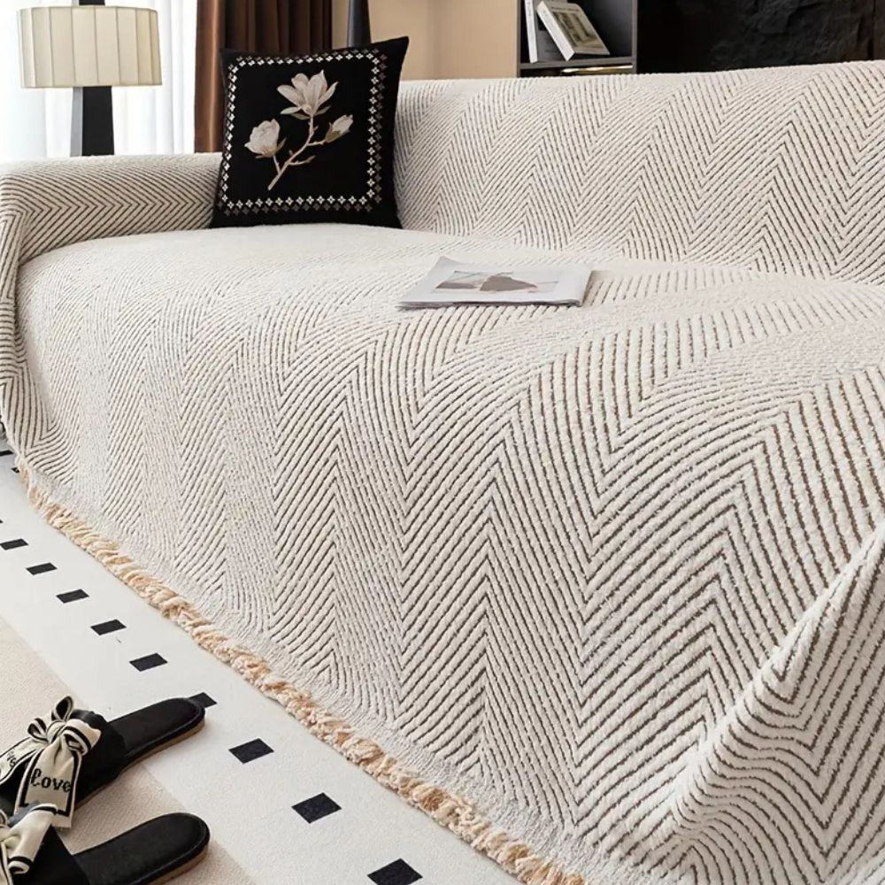 Durable Stripe Herringbone Sofa Cover – Non-Slip, Water-Resistant Microfiber Blend 2