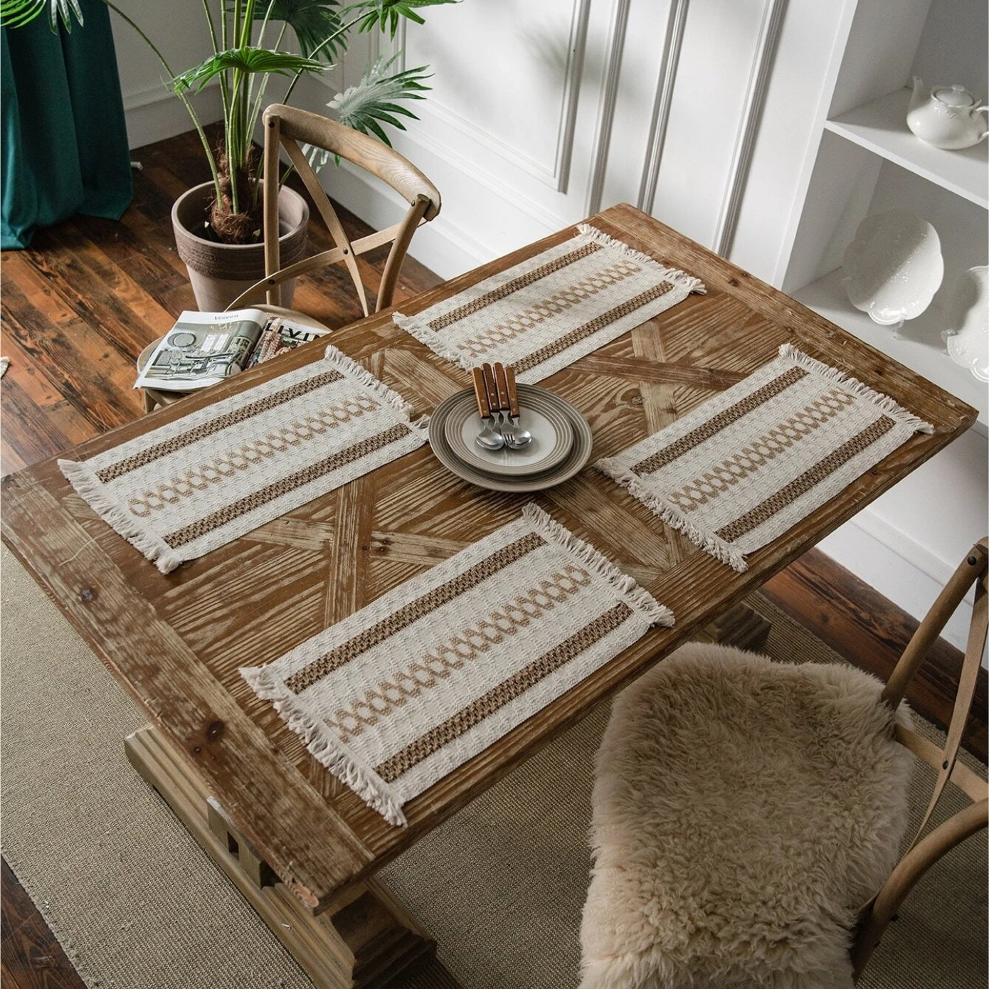 Eco-Friendly Woven Placemats – Artisanal Design with Sustainable Cotton and Flax Blend 1