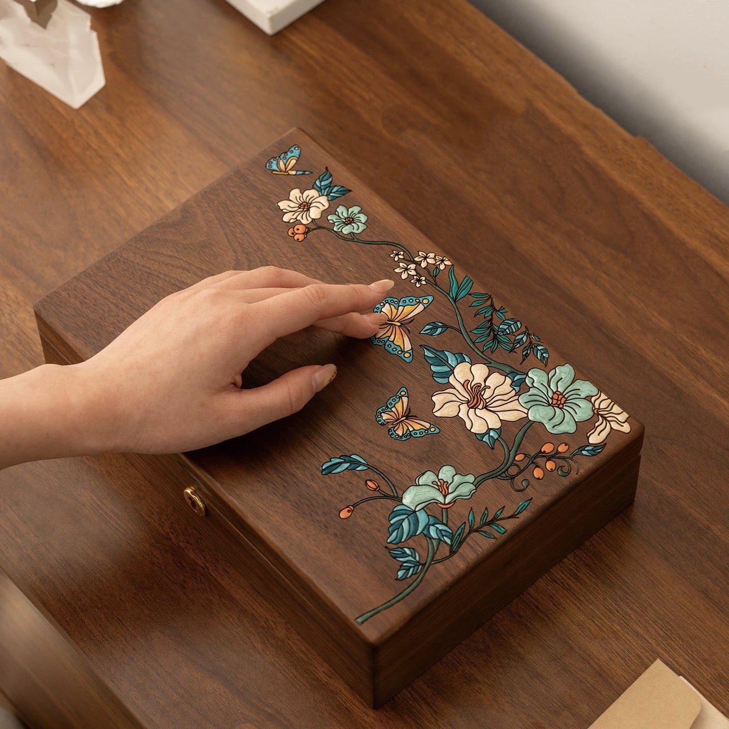 Eira Walnut Hand-Painted Jewelry Box 2