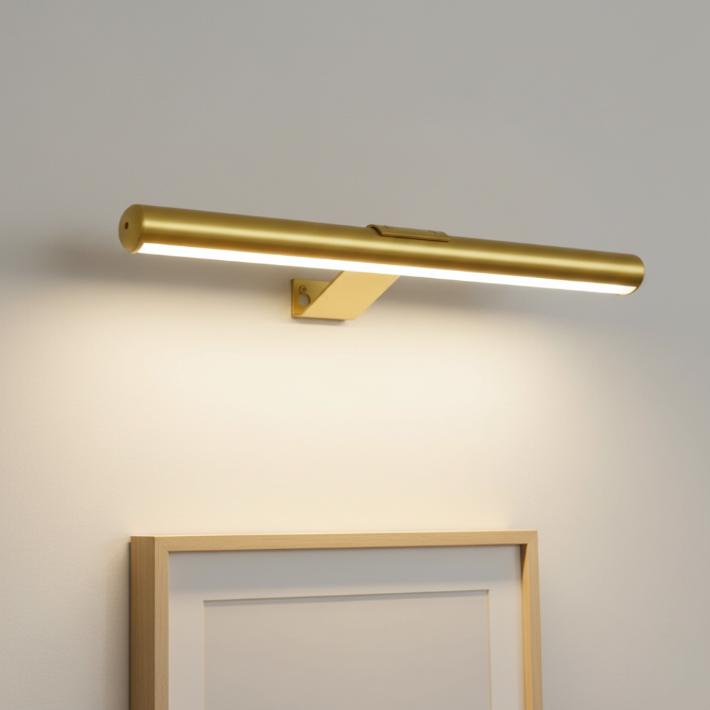 Close-up gold matte finish adjustable LED wall sconce with switch