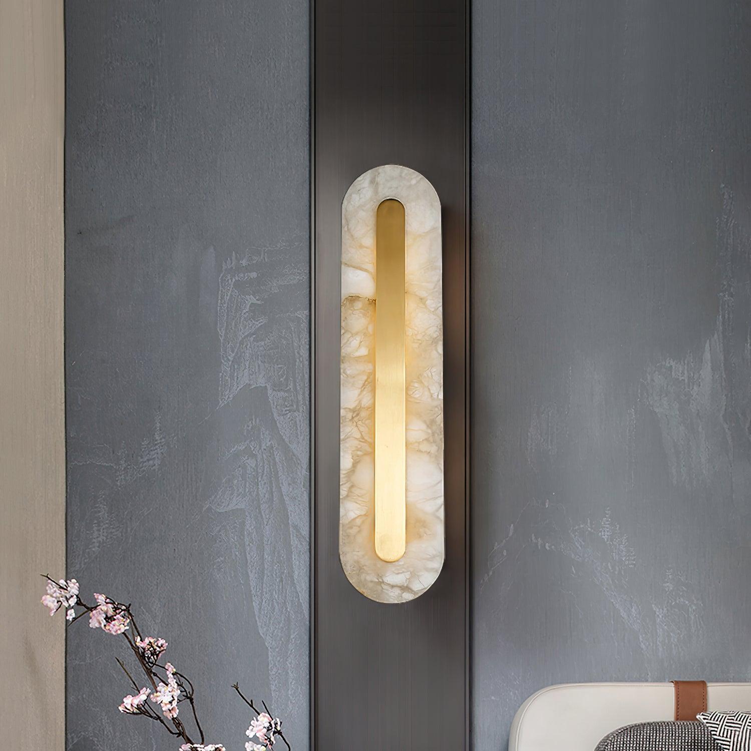 Elegant Alabaster Wall Sconce – Versatile Indoor Lighting Fixture with Brass Accents 4