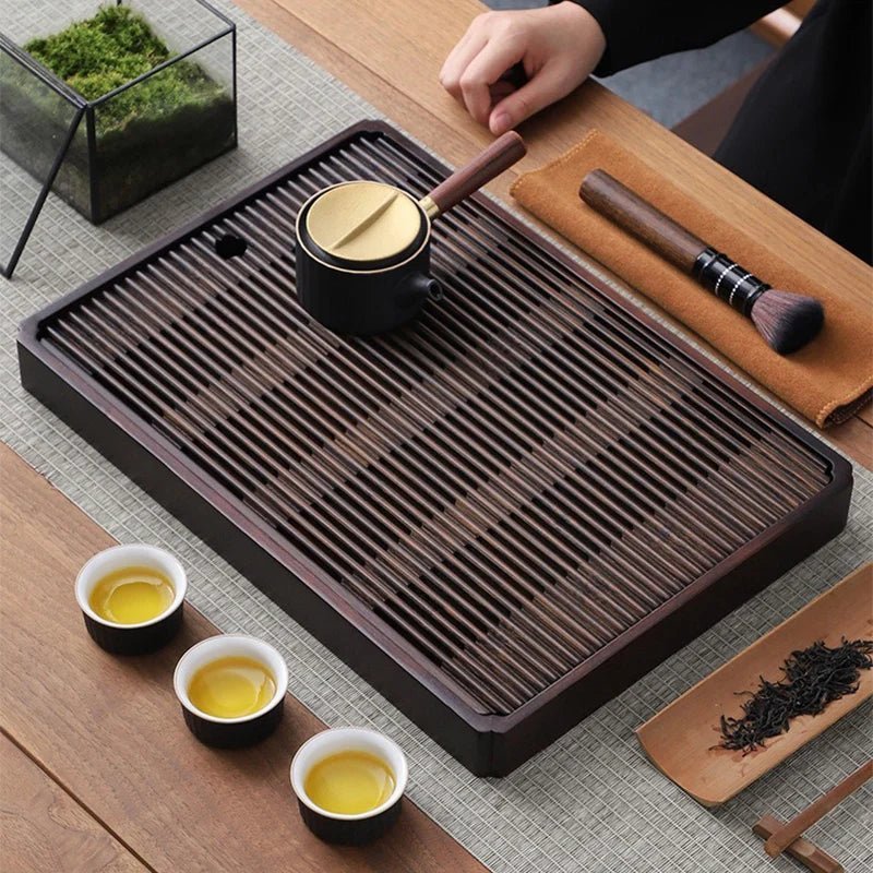 Elegant Bamboo Tea Tray – Stylish Japanese Design with Built-In Water Drain System 1