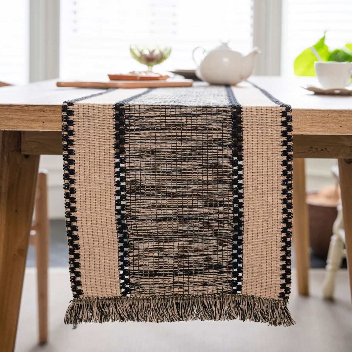 Elegant Black Crochet Table Runner – Durable Cotton and Flax Blend 1