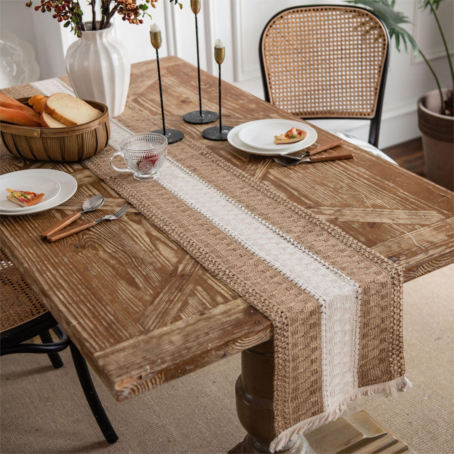 Elegant Boho Linen Table Runner – Unique Woven Design with Tassels 5