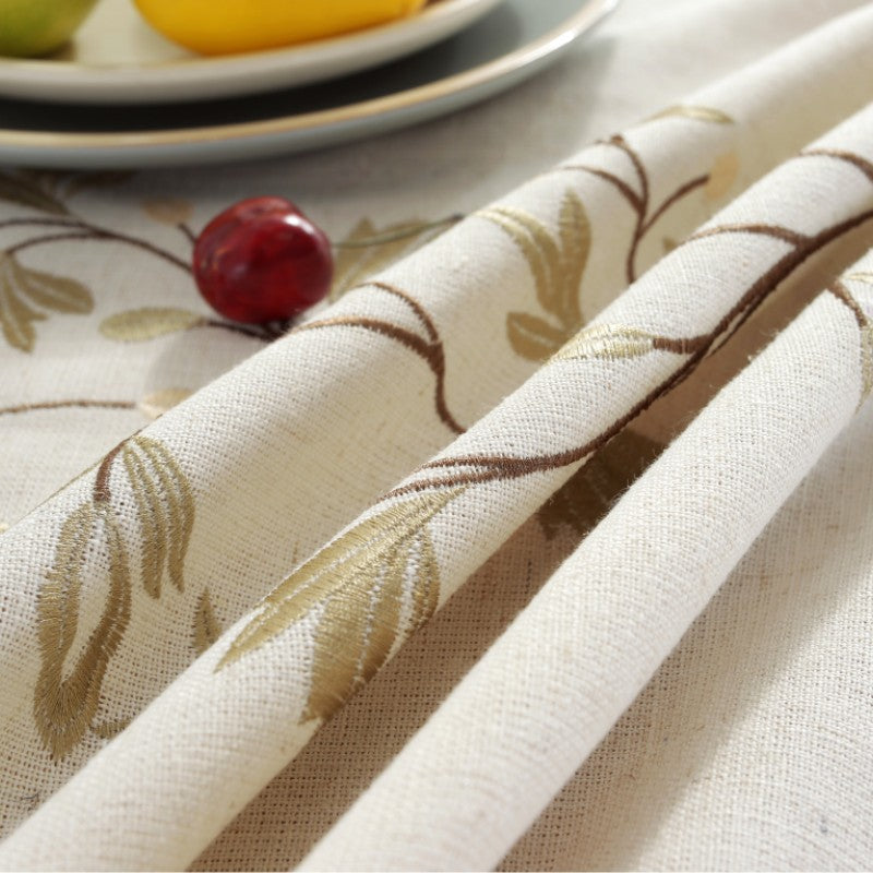 Elegant Botanical Embroidery Linen Tablecloth with Tassel Edges – Premium Soft Material 6