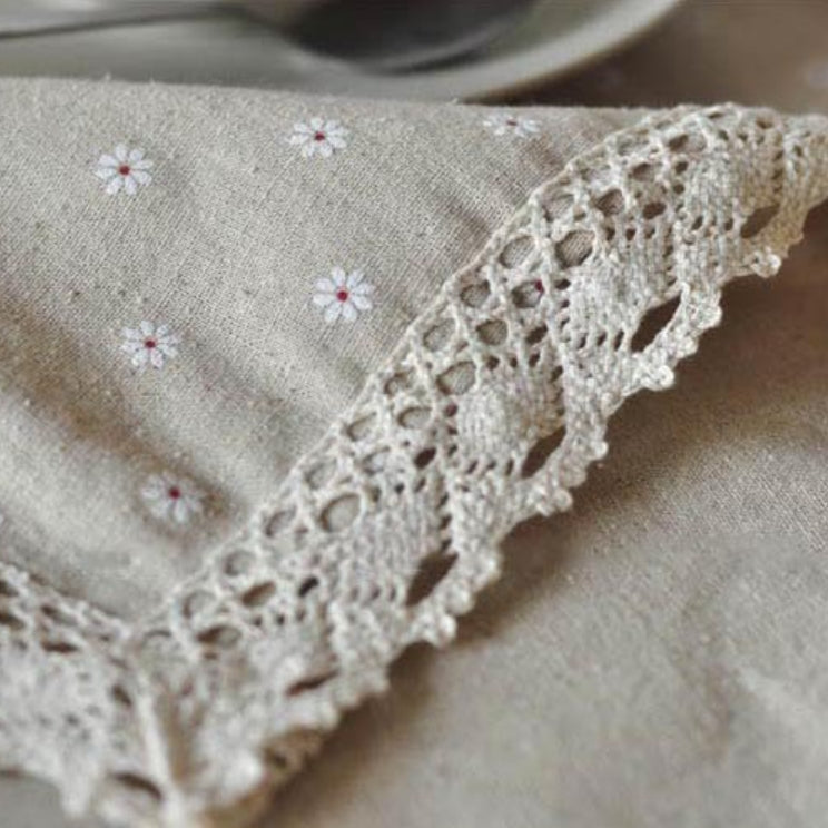 Elegant Daisy Print Linen Tablecloth – Premium Quality Cotton Fabric 3