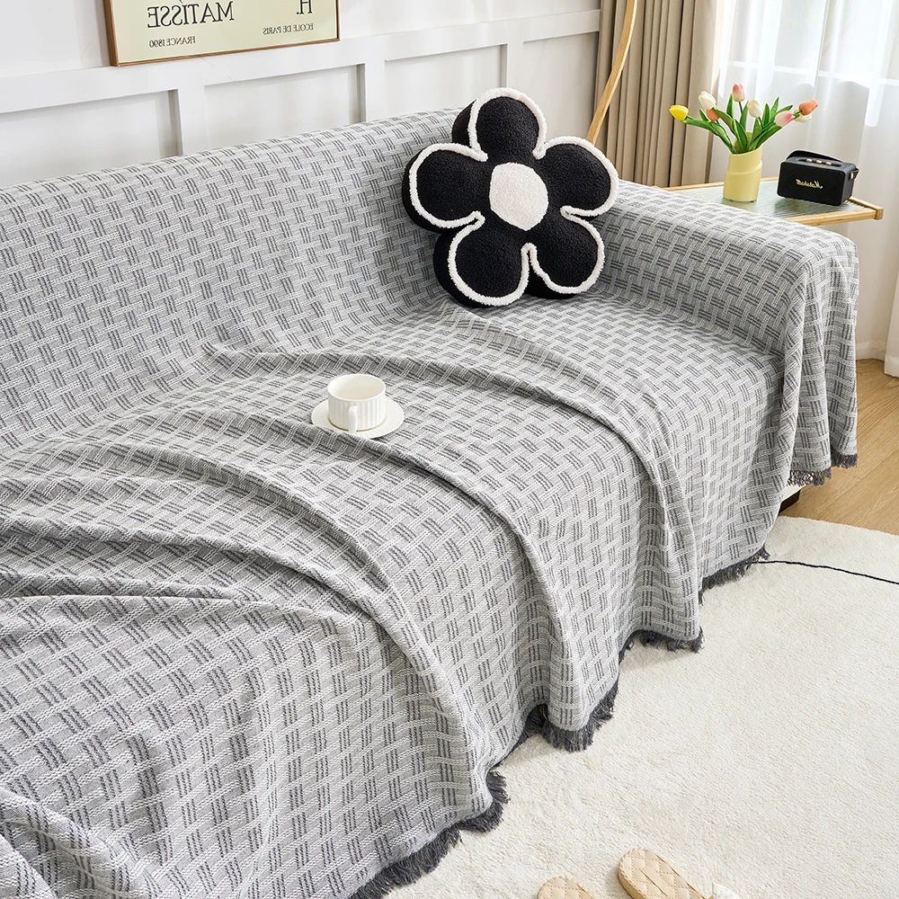 Elegant Geometric Sofa Cover – Soft Quilted Microfiber with Tassel Design 7
