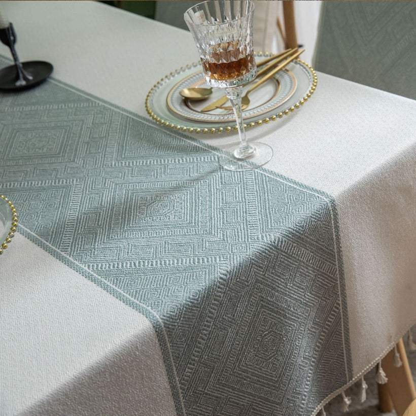 Elegant Geometric Square Tablecloth with Tassel Fringe – Durable Polyester for Modern Dining 1