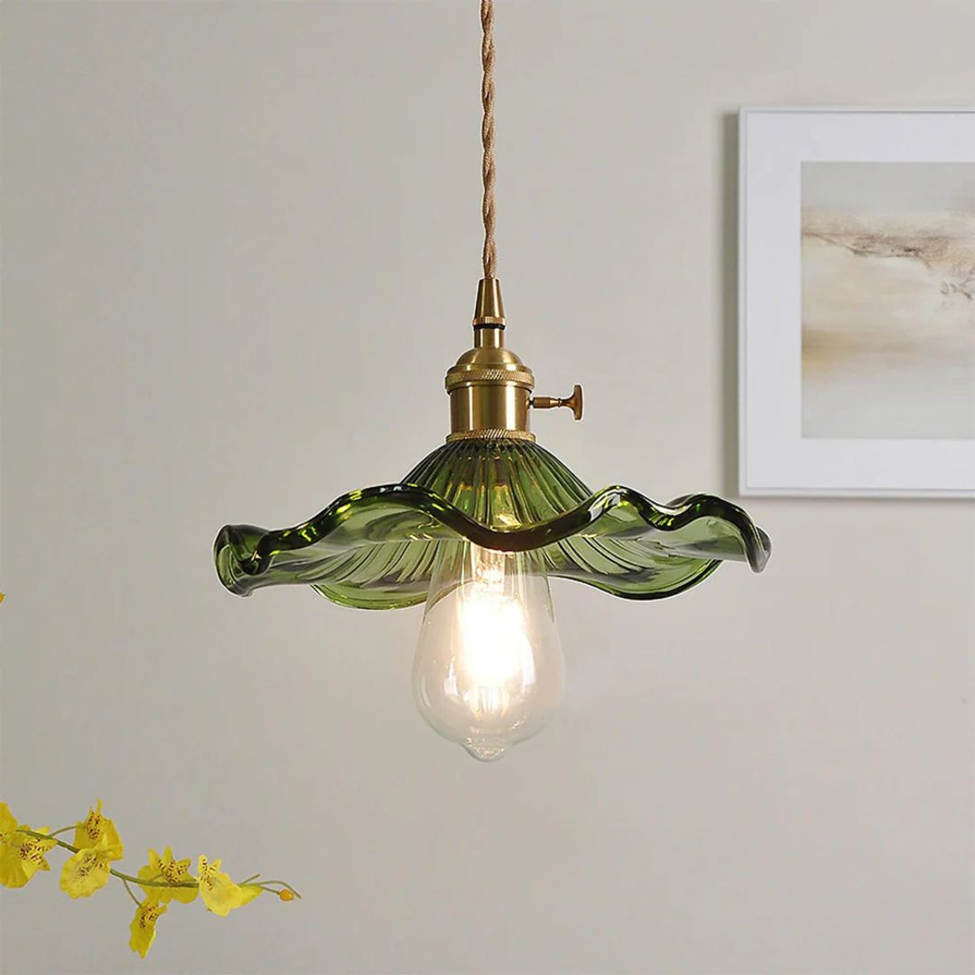 Elegant Glass Pendant Light – Sculpted Floral Design with Brass Fixture 0