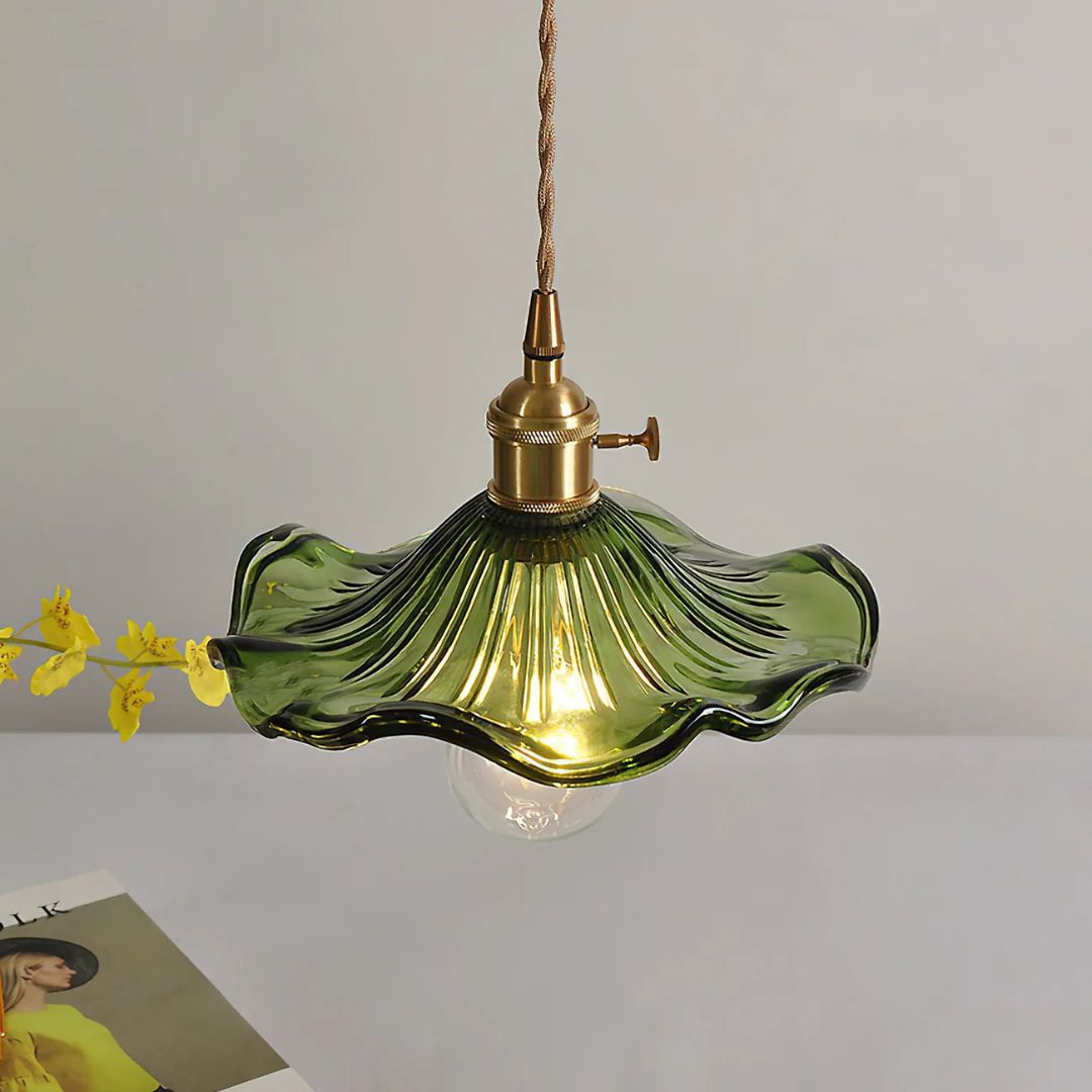Elegant Glass Pendant Light – Sculpted Floral Design with Brass Fixture 4