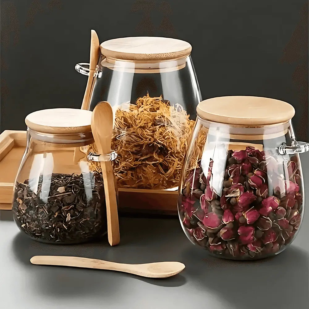 Elegant Glass Storage Jar with Bamboo Lid – Airtight Freshness for Coffee and Tea 1