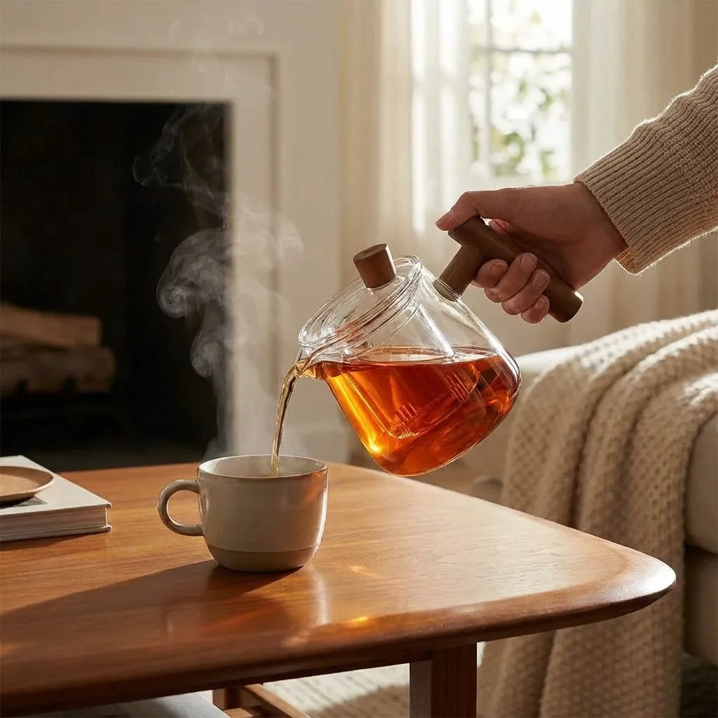 Elegant Glass Teapot with Detachable Infuser and Natural Wood Handle 5