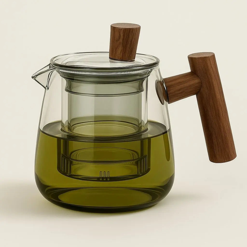 Elegant Glass Teapot with Detachable Infuser and Natural Wood Handle 8