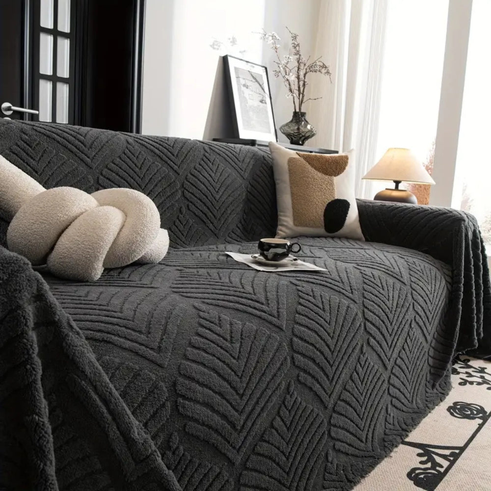 Elegant Herringbone Fleece Sofa Cover – Cozy, Stylish, Pet-Friendly Protection 3