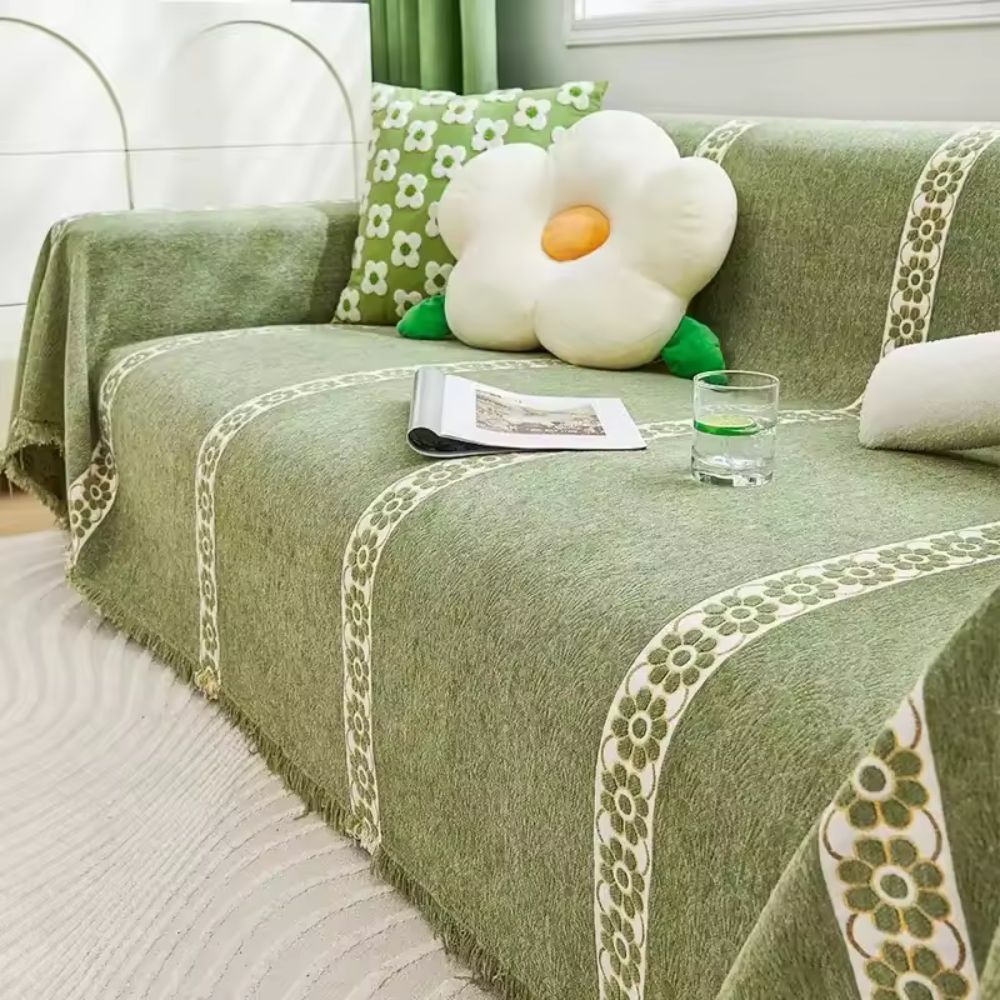 Elegant Leaf Sofa Cover – Premium Chenille with Intricate Weave and Secure Fit 4