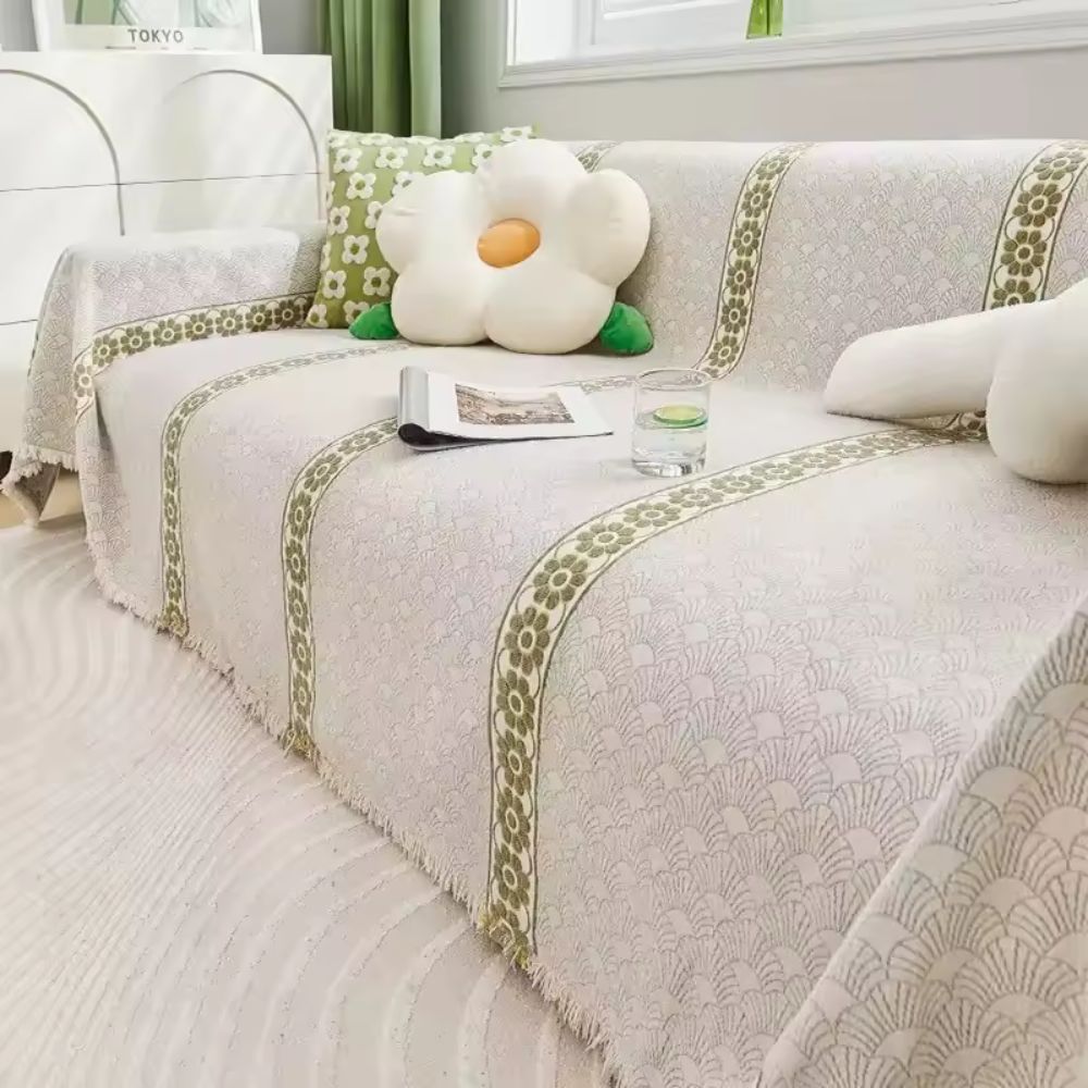 Elegant Leaf Sofa Cover – Premium Chenille with Intricate Weave and Secure Fit 5