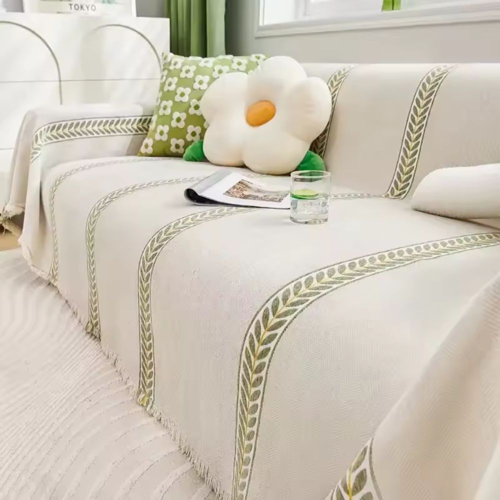 Elegant Leaf Sofa Cover – Premium Chenille with Intricate Weave and Secure Fit 9