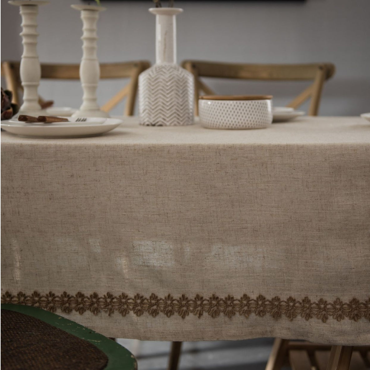 Elegant Linen-Style Tablecloth – Durable Polyester with Hemp Rope Edge 4