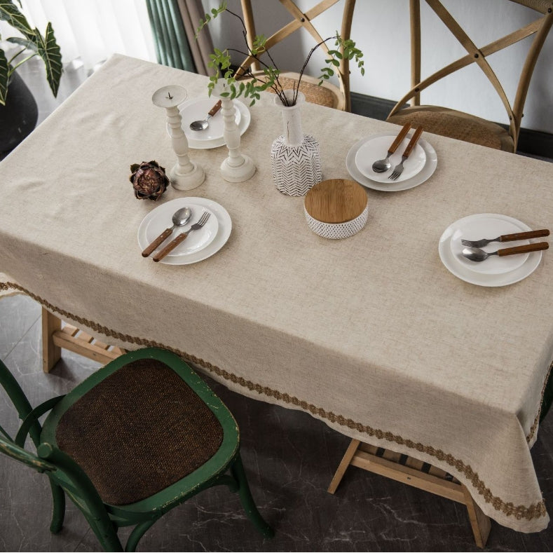 Elegant Linen-Style Tablecloth – Durable Polyester with Hemp Rope Edge 5