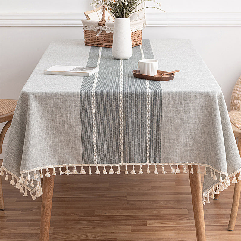 Elegant Minimalist Tablecloth with Hand-Knotted Tassels – Cotton Linen Blend for Indoor and Outdoor Use 1