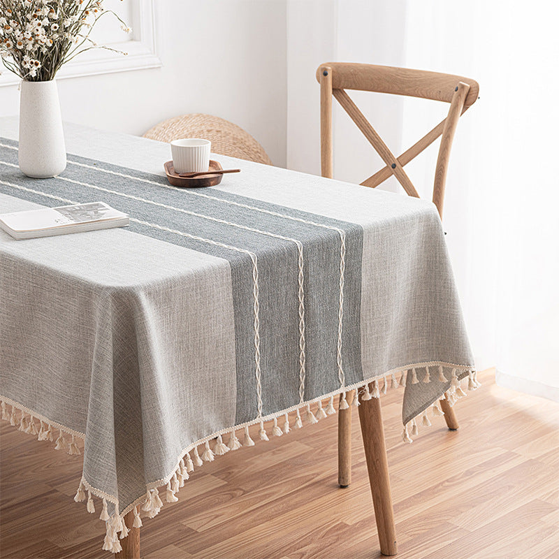 Elegant Minimalist Tablecloth with Hand-Knotted Tassels – Cotton Linen Blend for Indoor and Outdoor Use 4