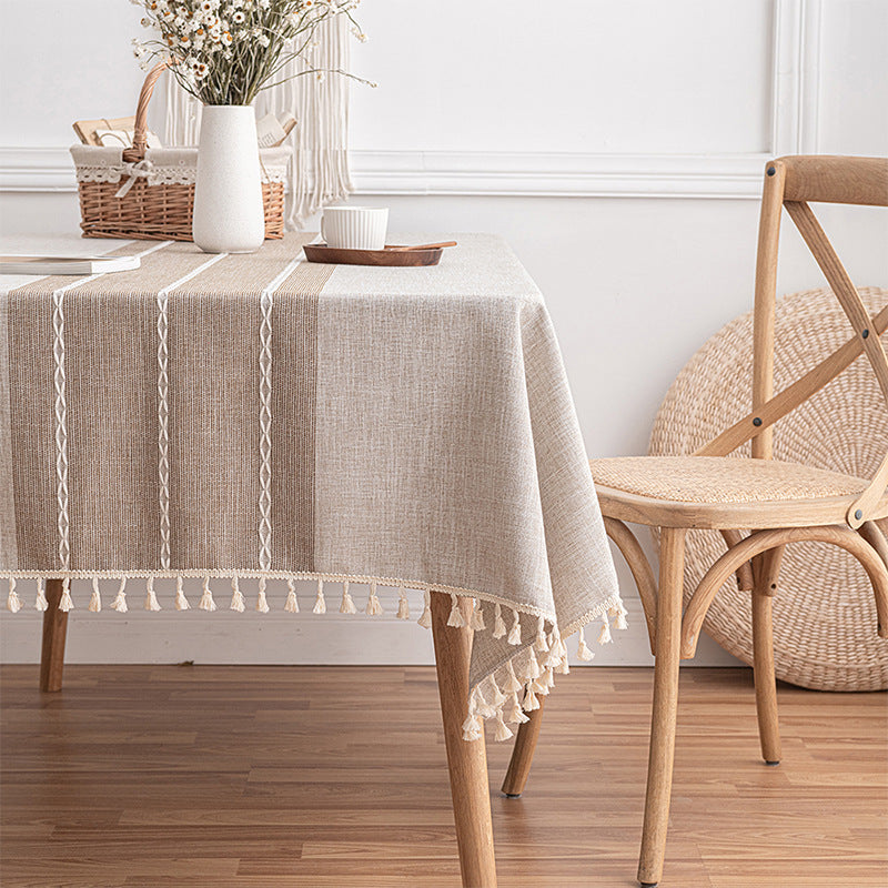 Elegant Minimalist Tablecloth with Hand-Knotted Tassels – Cotton Linen Blend for Indoor and Outdoor Use 5